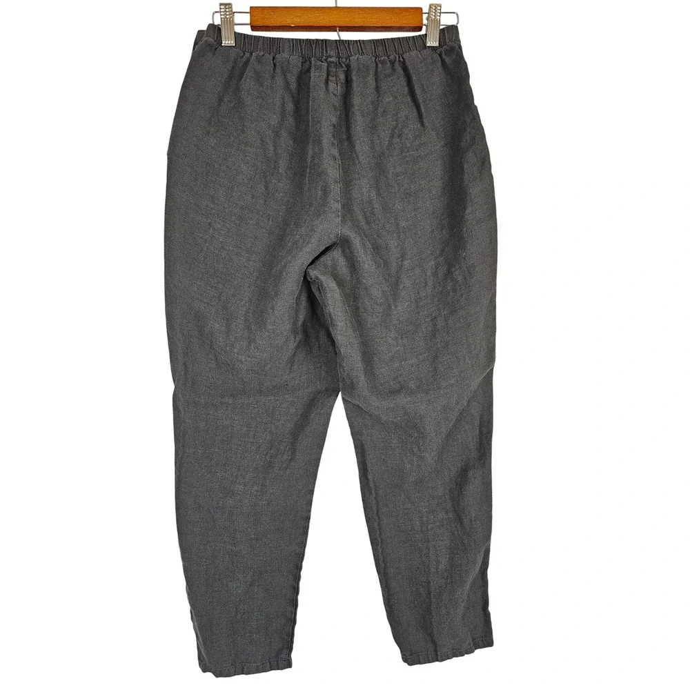 Flax linen tapered pant, black,‎ lagenlook beach, size P